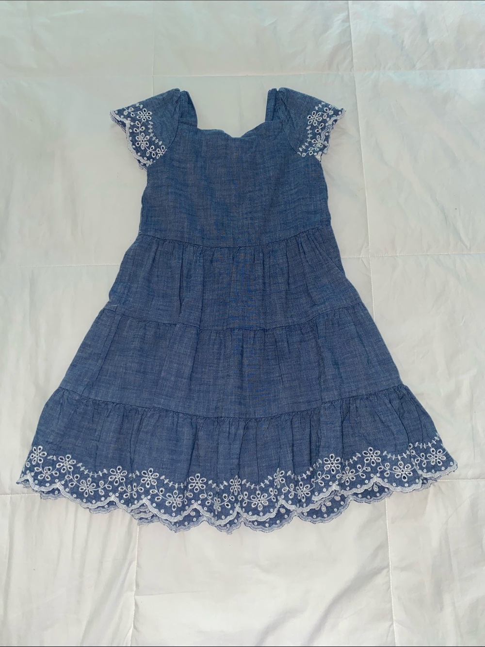 Gymboree Blue Tiered Dress with White Eyelet Trim